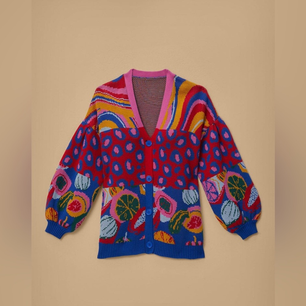 FARM Rio Multicolor Patchwork Knit Cardigan - Red, Blue, Pink, Yellow, Green - Picture 5 of 13